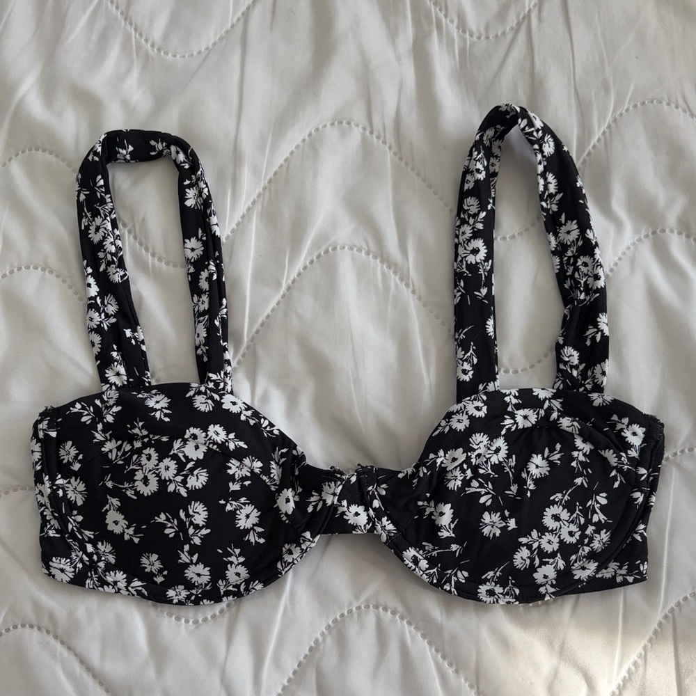 Floral Black and White Bikini Top